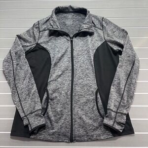 Danskin Now Womens Full Zip Jacket Heather Gray Black Athletic Activewear Size L